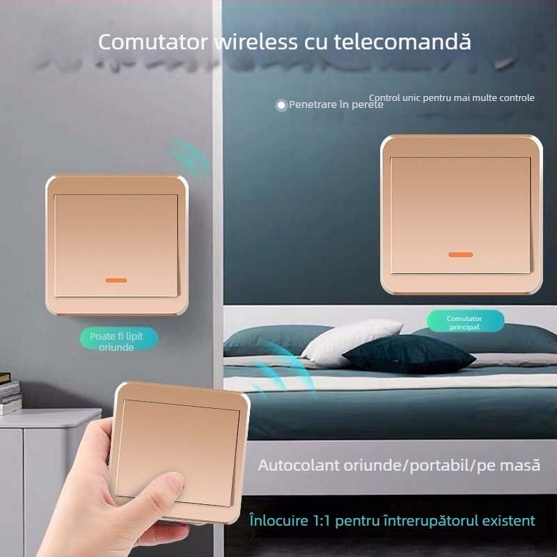 Întrerupător wireless pentru iluminare 220V, control dual, panou autoadeziv (fără cablare)