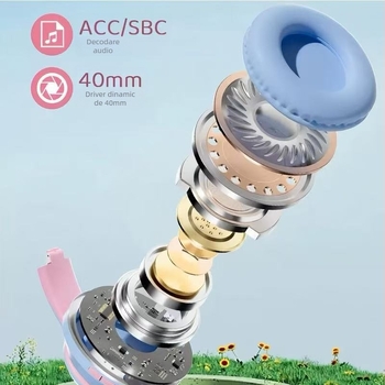 Căști wireless cu bandă pentru cap și urechi de pisică luminoase, Bluetooth 5.4, rază de 10 m, autonomie de 8 ore, conectare multiplă