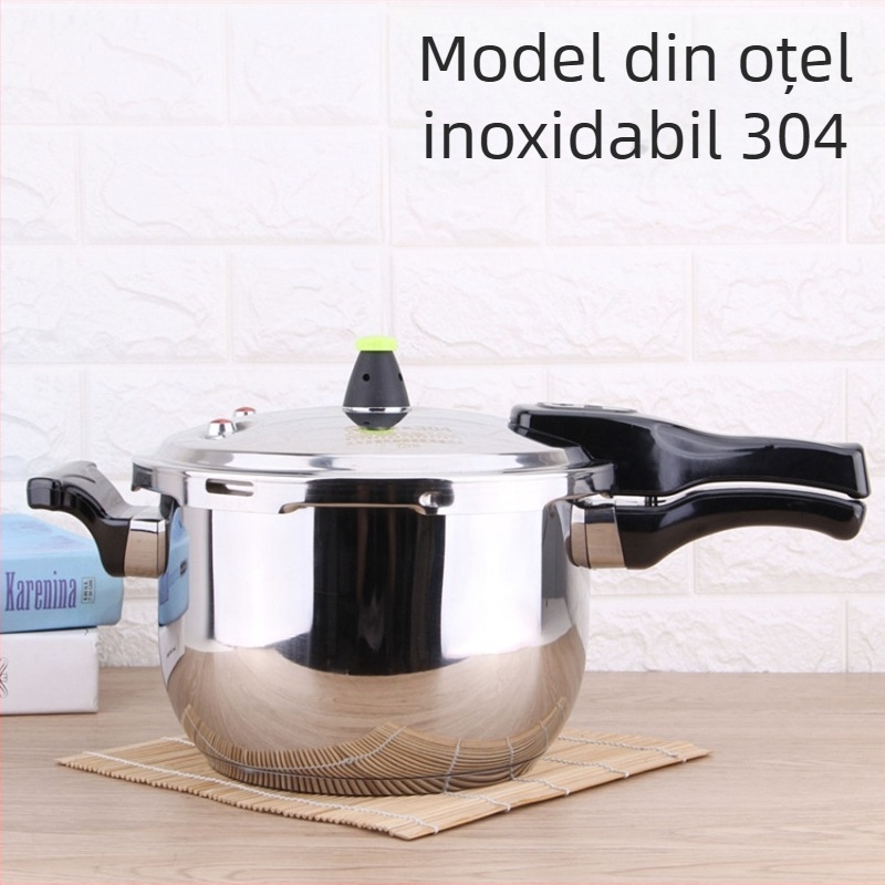 Oală sub presiune din oțel inoxidabil (compatibilă cu inducția; capac din oțel inoxidabil; fund complex)