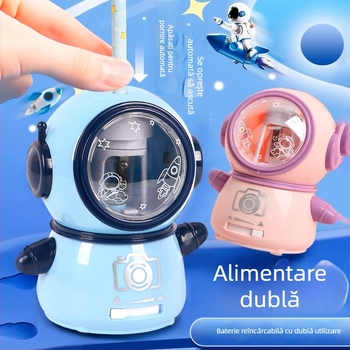 Ascuțitoare electrică pentru creioane – model 0910, corp din plastic, acționare electrică, design geometric, greutate 210 g