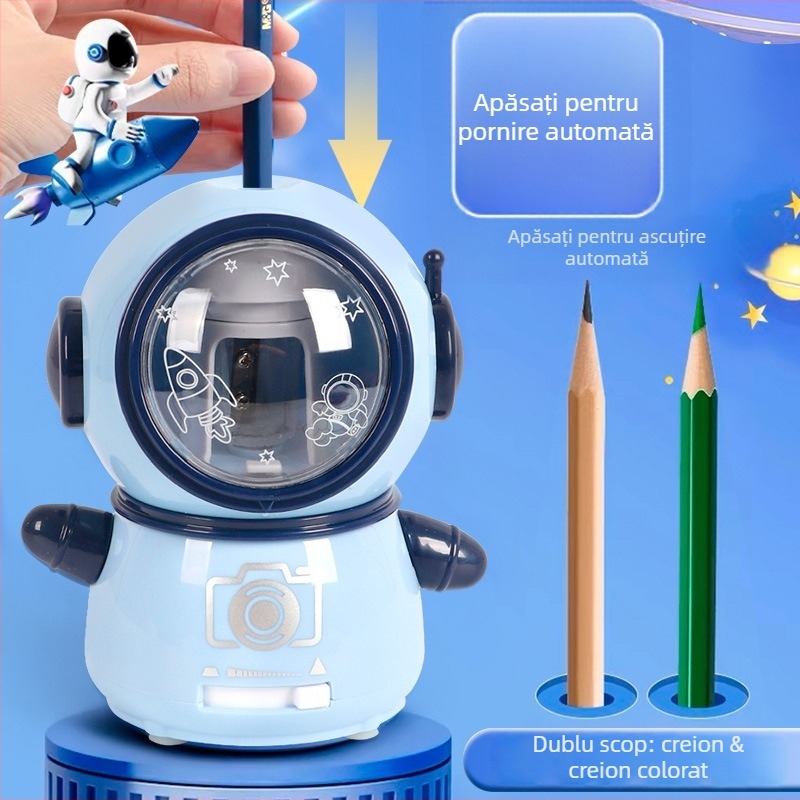 Ascuțitoare electrică pentru creioane – model 0910, corp din plastic, acționare electrică, design geometric, greutate 210 g