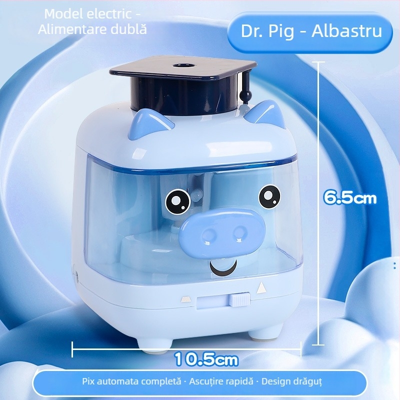 Ascuțitoare electrică pentru creioane – model 0910, corp din plastic, acționare electrică, design geometric, greutate 210 g