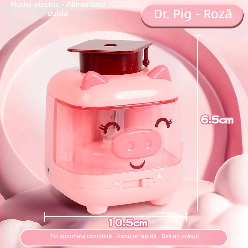 Ascuțitoare electrică pentru creioane – model 0910, corp din plastic, acționare electrică, design geometric, greutate 210 g