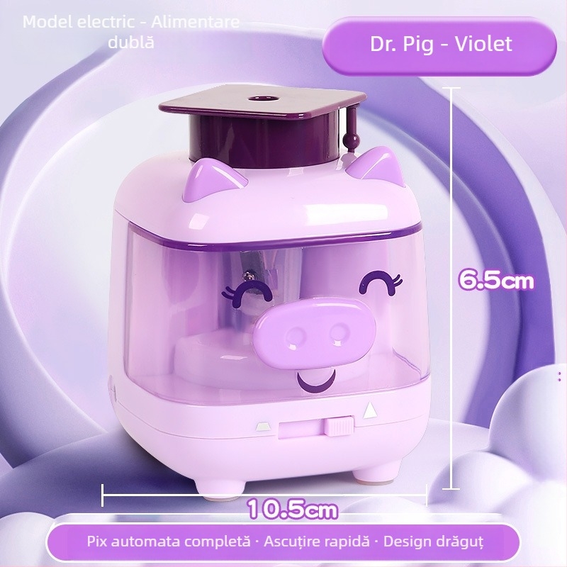 Ascuțitoare electrică pentru creioane – model 0910, corp din plastic, acționare electrică, design geometric, greutate 210 g