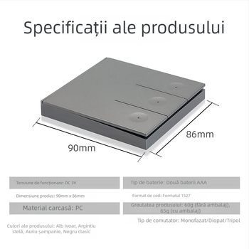 RF433 Panou de perete wireless, tip 86, cu telecomandă, 65 g, -40°C până la +70°C, potrivit pentru aspiratoare casnice