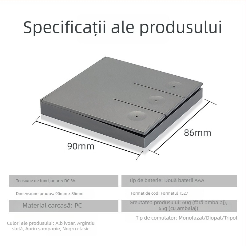 RF433 Panou de perete wireless, tip 86, cu telecomandă, 65 g, -40°C până la +70°C, potrivit pentru aspiratoare casnice