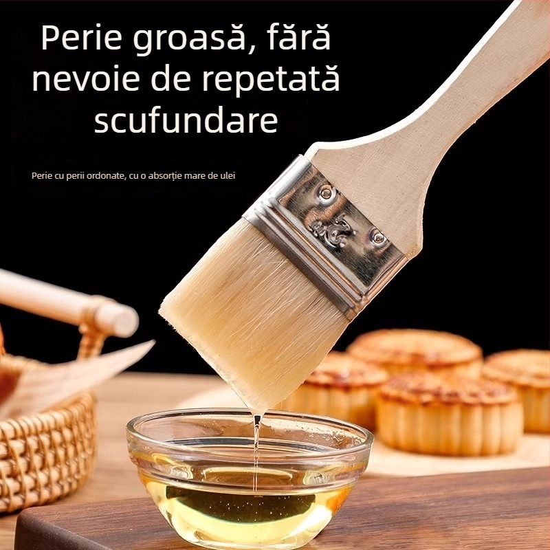 Perie BBQ cu peri PP și mâner din lemn, de calitate alimentară și rezistentă la temperaturi înalte