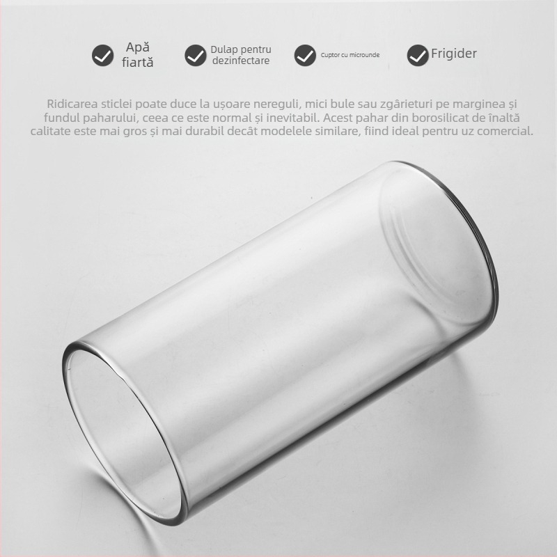 Pahar cilindric pentru cocktail, rezistent la temperaturi, din sticlă borosilicată, fabricat manual.