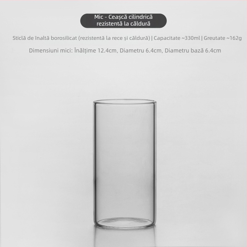 Pahar cilindric pentru cocktail, rezistent la temperaturi, din sticlă borosilicată, fabricat manual.