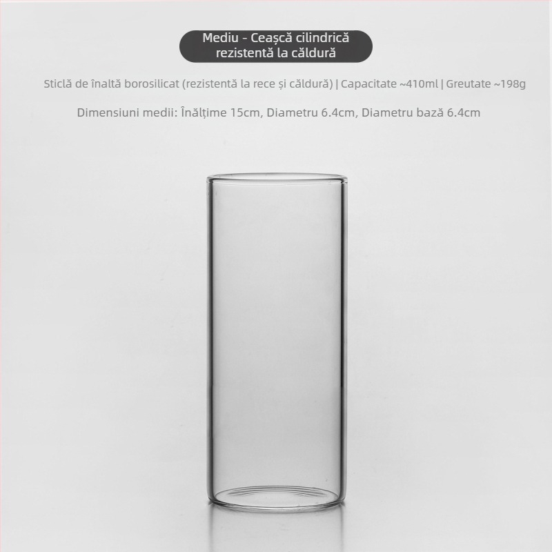 Pahar cilindric pentru cocktail, rezistent la temperaturi, din sticlă borosilicată, fabricat manual.