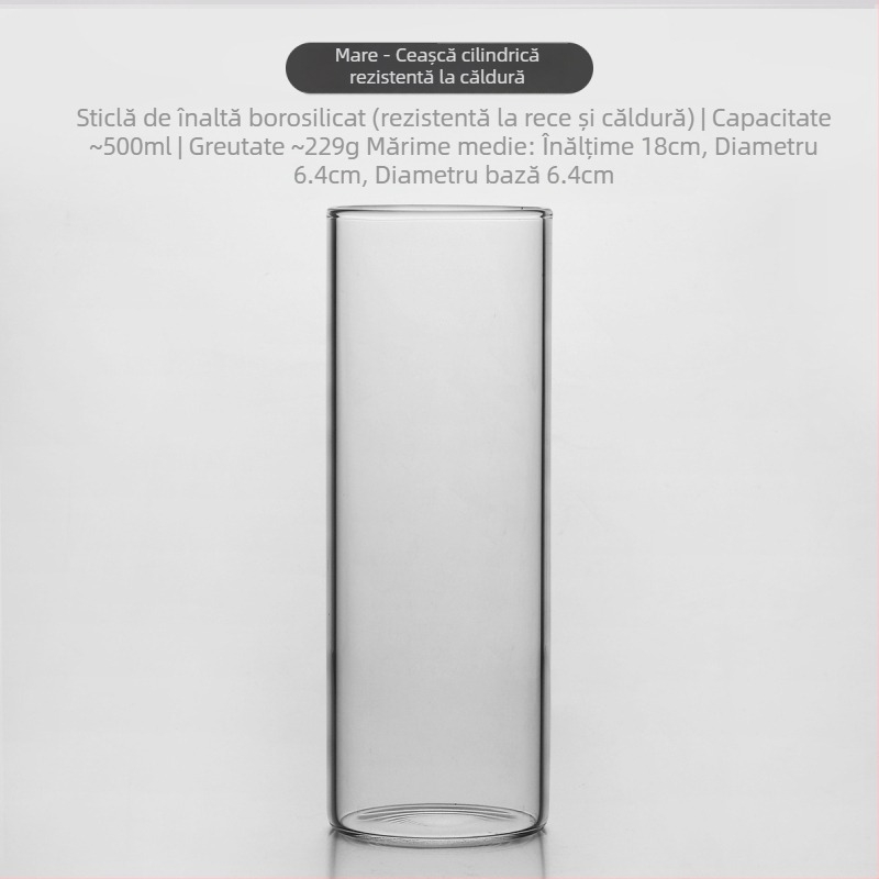 Pahar cilindric pentru cocktail, rezistent la temperaturi, din sticlă borosilicată, fabricat manual.