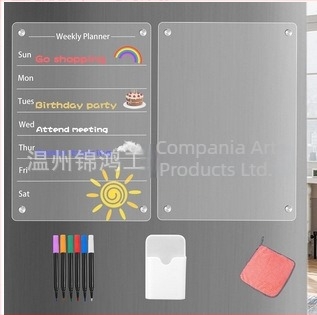 Tablă acrilică magnetică, dublă față, pentru ștergere uscată, cu calendar suspendat