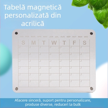 Tablă acrilică magnetică, dublă față, pentru ștergere uscată, cu calendar suspendat