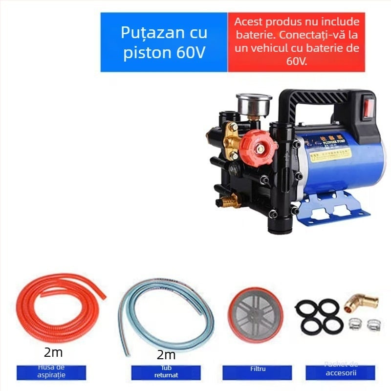 CS Pompă portabilă de înaltă presiune pentru pulverizator electric, cilindru dublu, 12/24/48/60/220V, debit 16 lb/min, protecția plantelor, garanție 1 an