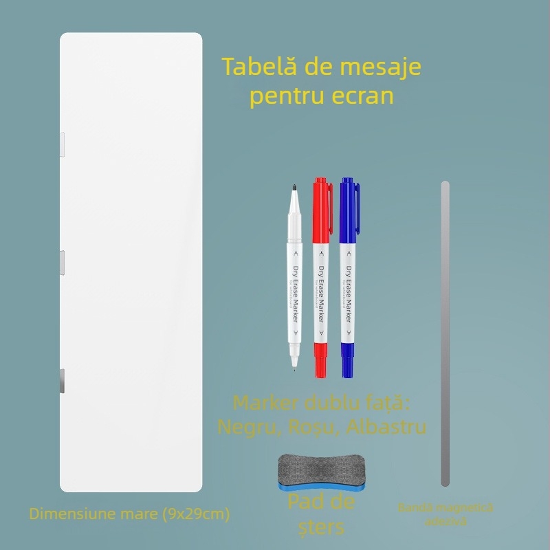 Tablă albă magnetică dublă față pentru monitor, cu note ștergibile