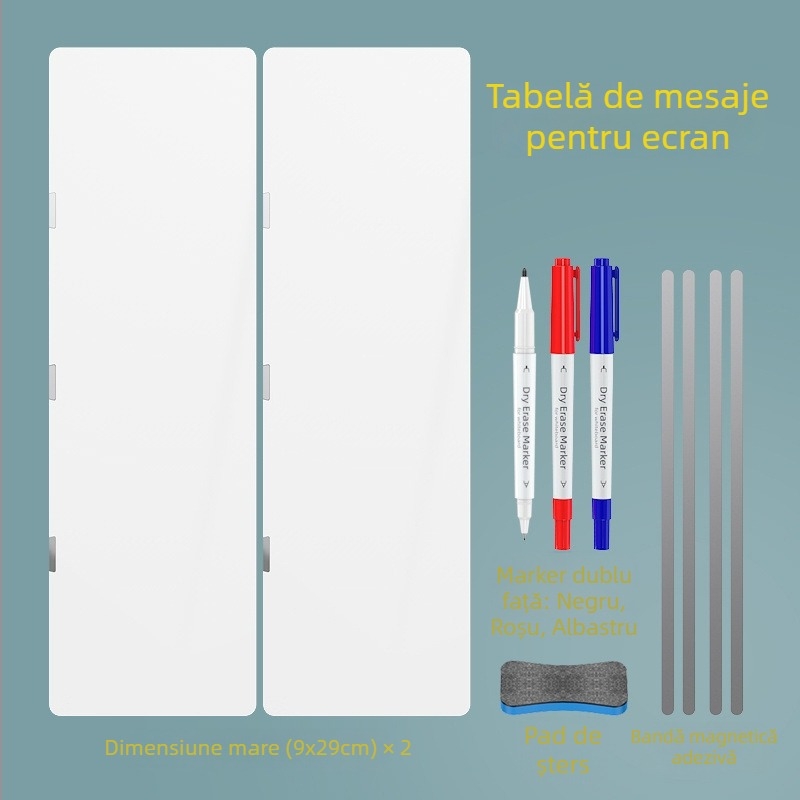 Tablă albă magnetică dublă față pentru monitor, cu note ștergibile
