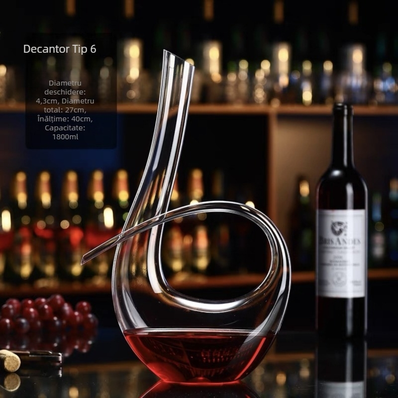 Gonia decanter în formă de lebădă cu mâner, din sticlă pentru vin, capacitate peste 1000 ml, design modern minimalist
