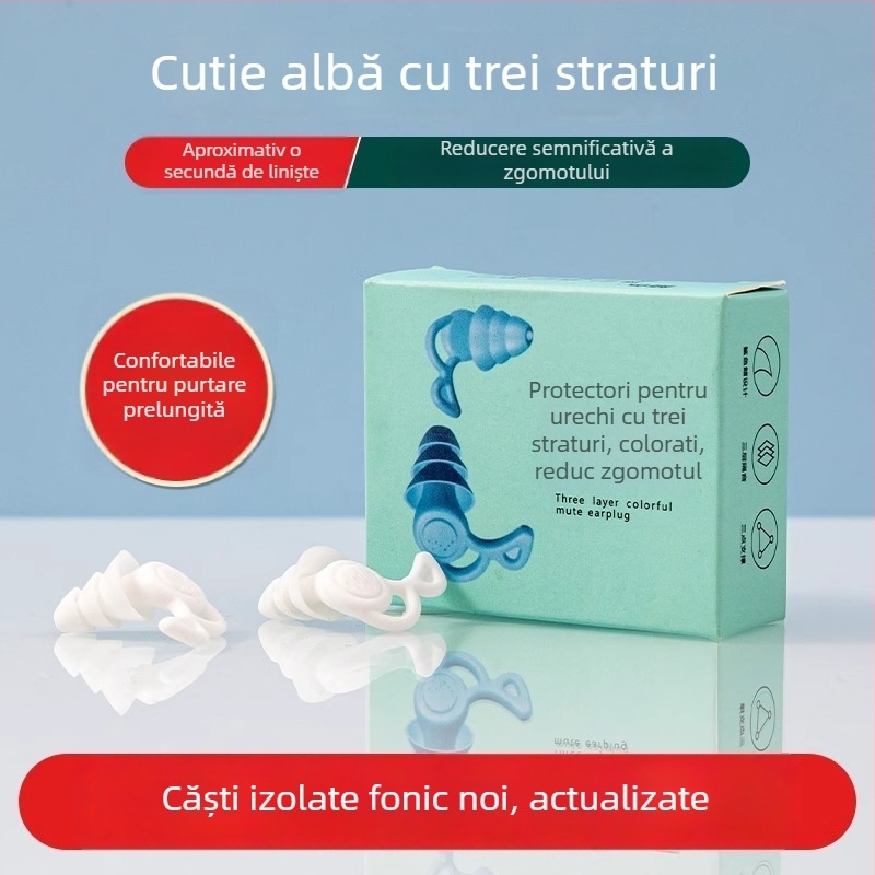 Protecție auditivă industrială din silicon - dopuri de urechi cu reducere a zgomotului până la 29 dB, material: silicon TPR, lavabile, cu cablu de conectare