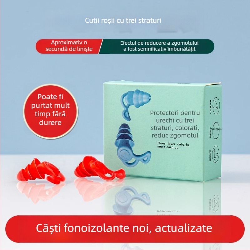 Protecție auditivă industrială din silicon - dopuri de urechi cu reducere a zgomotului până la 29 dB, material: silicon TPR, lavabile, cu cablu de conectare