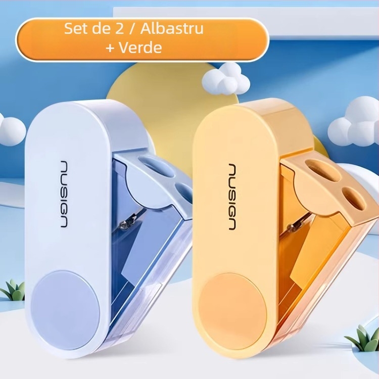 Ascuțitoare de creioane cu două găuri – manuală, din plastic, model NS074, fără energie electrică