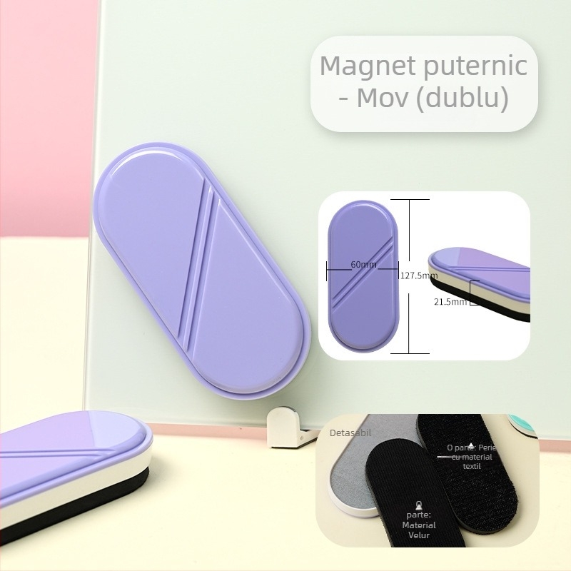 Radieră magnetică pentru tablă din sticlă, spate din plastic ecologic, suprafață din material catifelat, pachet unic