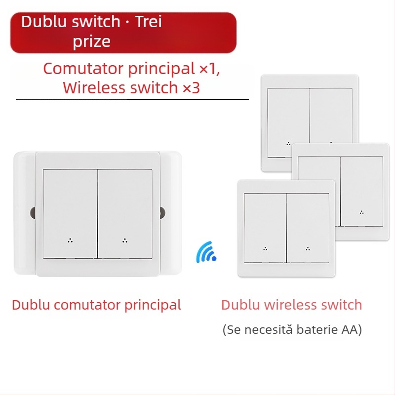 Comutator wireless cu control dual pentru lumina de lângă pat, panou autoadeziv, 220V