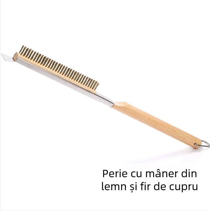 Perie de grătar pentru pizza, sârmă de cupru, mâner din lemn, curățarea cuptorului cu piatră