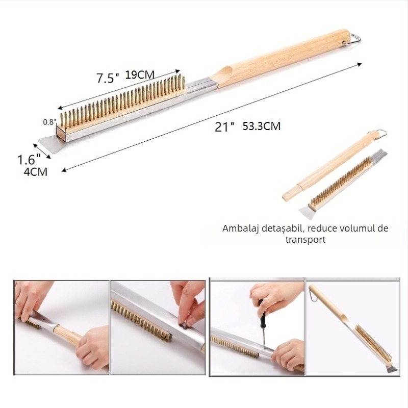 Perie de grătar pentru pizza, sârmă de cupru, mâner din lemn, curățarea cuptorului cu piatră