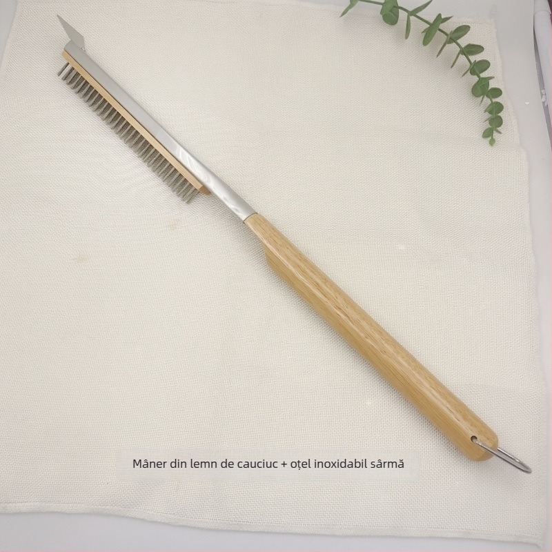 Perie de grătar pentru pizza, sârmă de cupru, mâner din lemn, curățarea cuptorului cu piatră