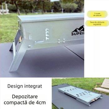 Grătar portabil din oțel carbon, dreptunghiular, cu înălțime reglabilă a plăcii de cărbune