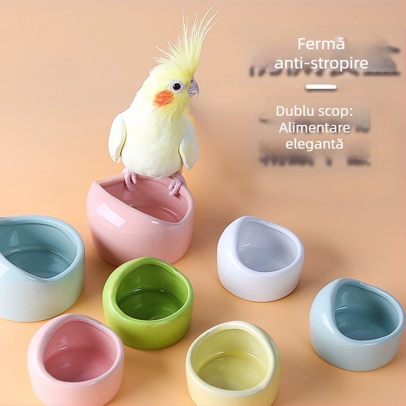 Papagal – Bol ceramic de apă și recipient de hrană pentru cușcă – Material: Alt; Origine: Alt; Potrivit pentru acvariu; Alimentare manuală doar