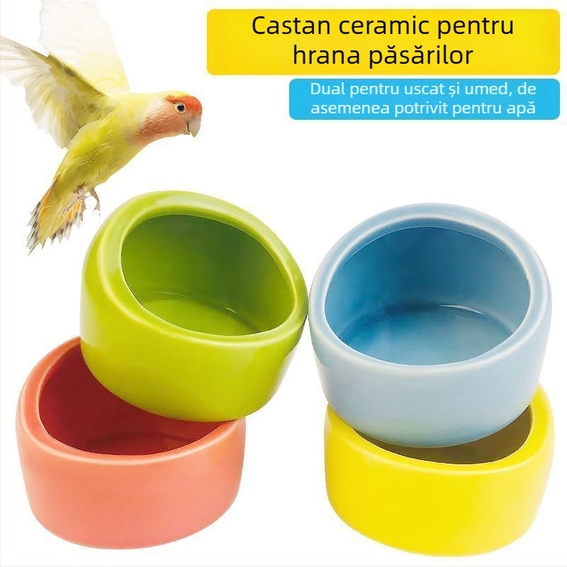 Papagal – Bol ceramic de apă și recipient de hrană pentru cușcă – Material: Alt; Origine: Alt; Potrivit pentru acvariu; Alimentare manuală doar