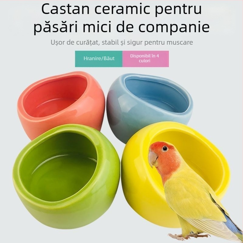 Papagal – Bol ceramic de apă și recipient de hrană pentru cușcă – Material: Alt; Origine: Alt; Potrivit pentru acvariu; Alimentare manuală doar