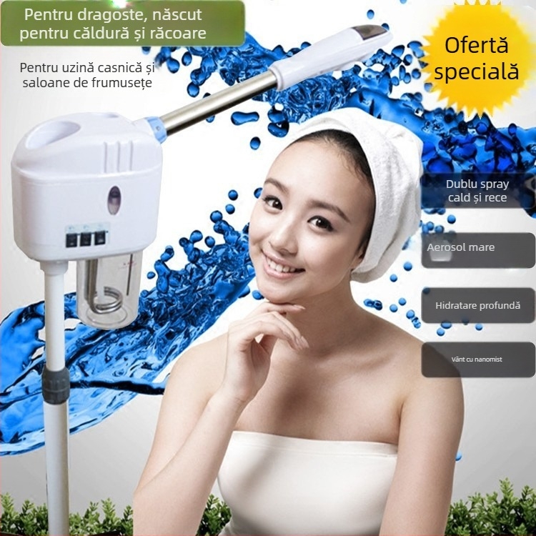 Aparat de abur facial cu plante medicinale, hidratare nano, spray cal și rece, 2 viteze, ceață 11–30 s, fără baterie