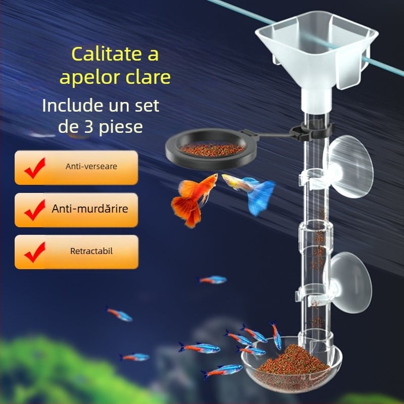 Tub retractabil de hrănire pentru acvariu, pentru pești, creveți și țestoase — hrănire manuală, brand Water Island Chronicle, cutie cu 10 buc.