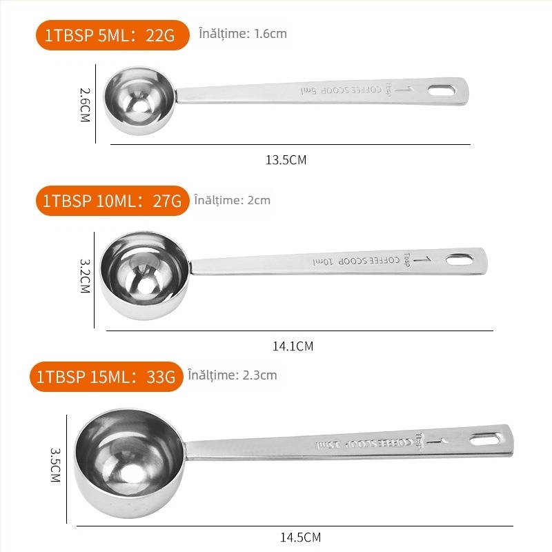 Li Fei lingură de măsurare din oțel inoxidabil cu scară pentru cafea, pudră de lapte și pudră de fructe — lingură de măsurare pentru cofetărie, stil modern