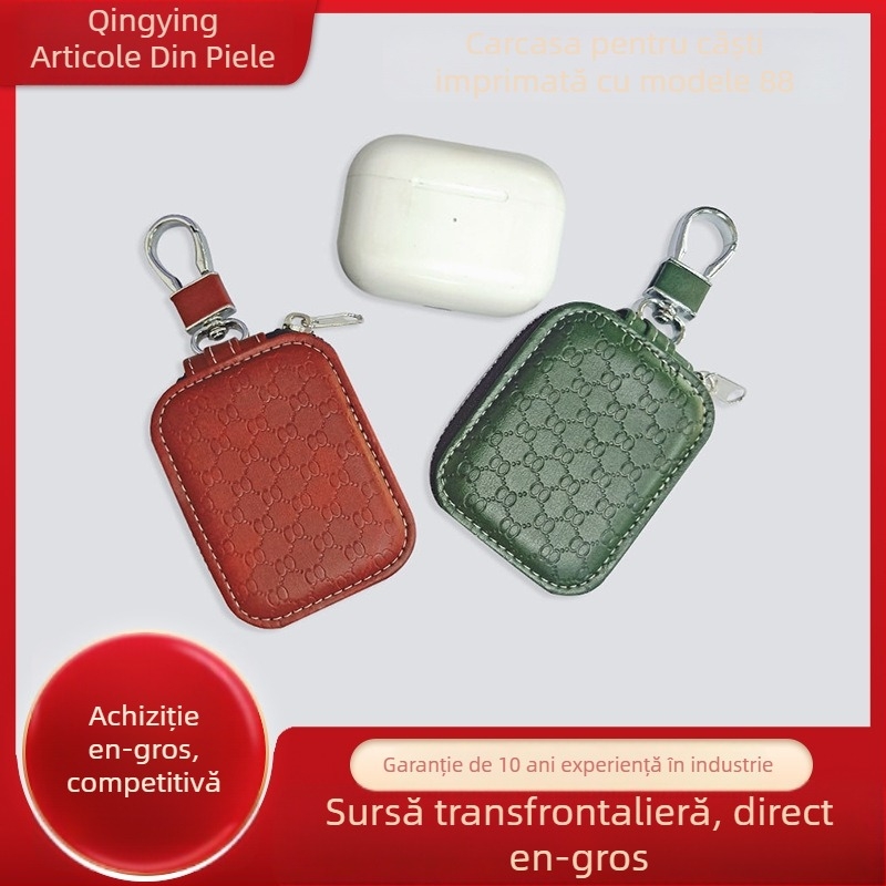 Carcasă AirPods 3 Gen din piele PU cu imprimeu, husă compactă pentru căști, căptușeală din poliester