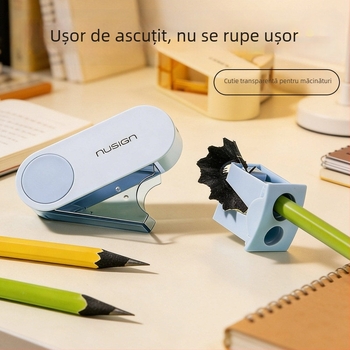 Deli ascuțitor de creioane cu două găuri, rotativ, manual, portabil, din plastic