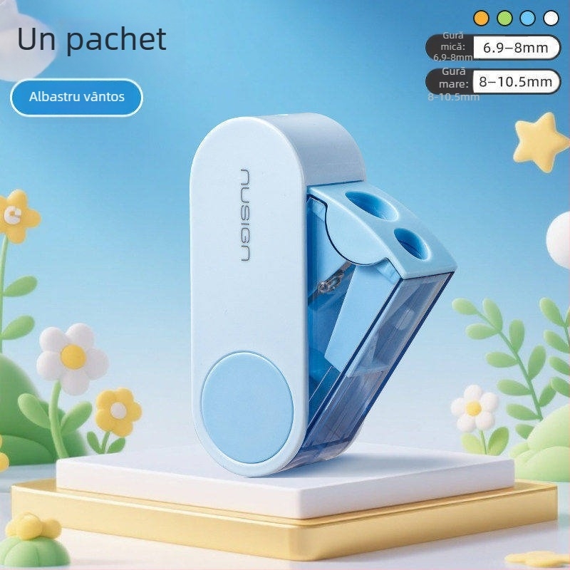 Deli ascuțitor de creioane cu două găuri, rotativ, manual, portabil, din plastic