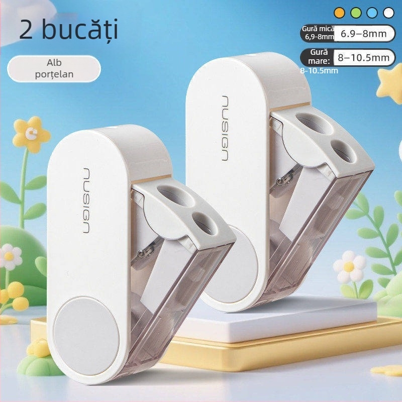 Deli ascuțitor de creioane cu două găuri, rotativ, manual, portabil, din plastic