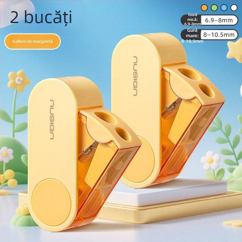Deli ascuțitor de creioane cu două găuri, rotativ, manual, portabil, din plastic