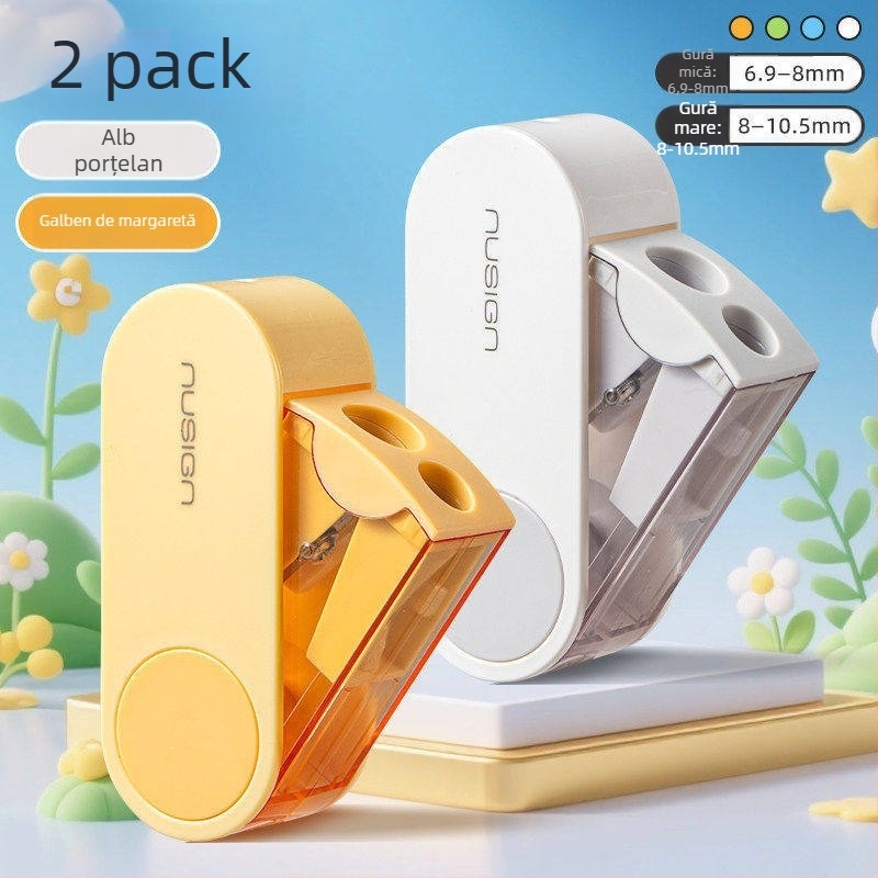 Deli ascuțitor de creioane cu două găuri, rotativ, manual, portabil, din plastic