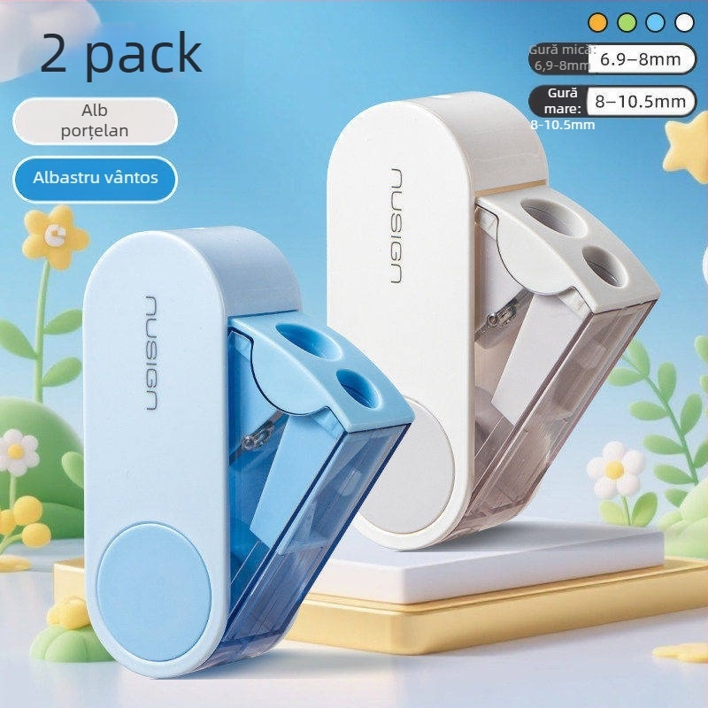 Deli ascuțitor de creioane cu două găuri, rotativ, manual, portabil, din plastic