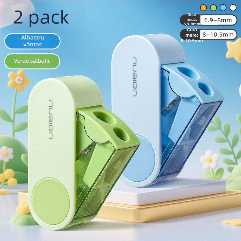 Deli ascuțitor de creioane cu două găuri, rotativ, manual, portabil, din plastic