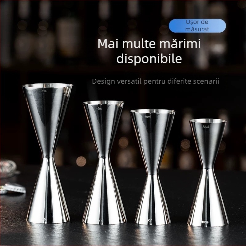 Cană de măsurare pentru cocktailuri din oțel inoxidabil 304, capete duale, măsurare în uncii, design unic, stil minimalist modern, lansare 2018, greutate 100