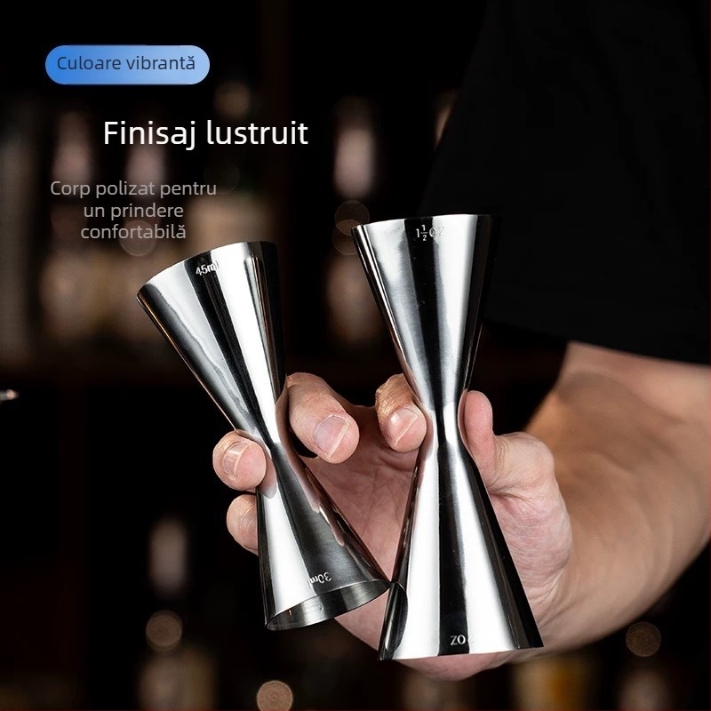 Cană de măsurare pentru cocktailuri din oțel inoxidabil 304, capete duale, măsurare în uncii, design unic, stil minimalist modern, lansare 2018, greutate 100