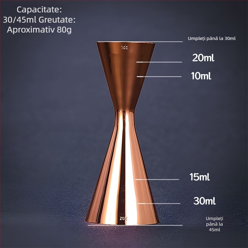 Cană de măsurare pentru cocktailuri din oțel inoxidabil 304, capete duale, măsurare în uncii, design unic, stil minimalist modern, lansare 2018, greutate 100