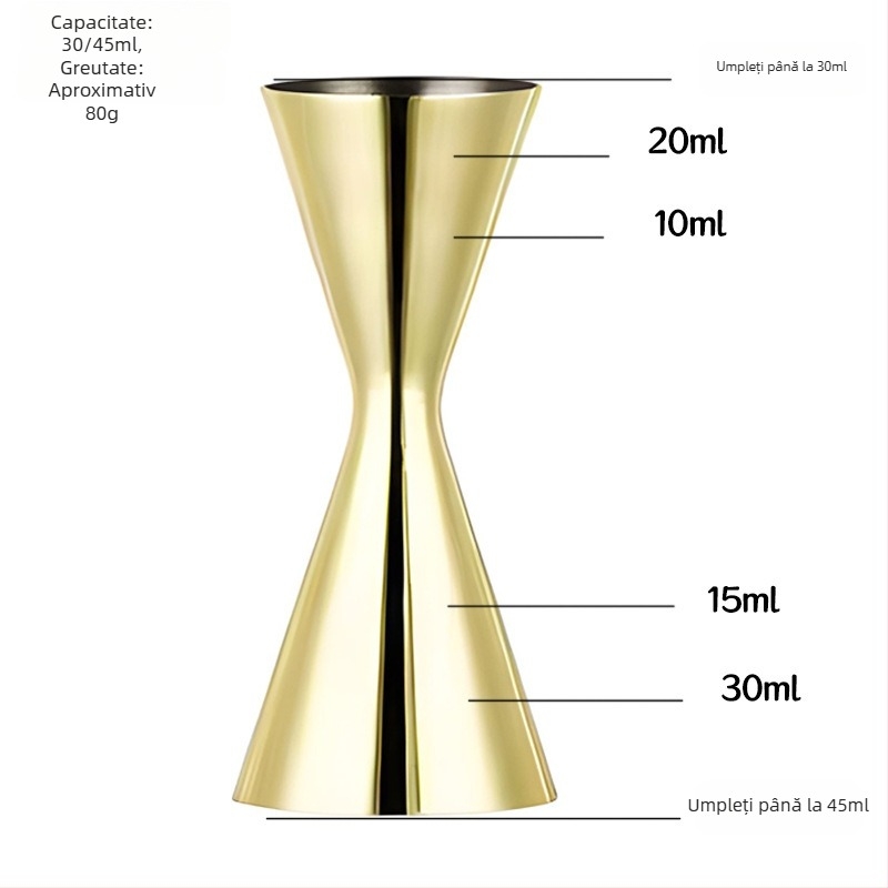 Cană de măsurare pentru cocktailuri din oțel inoxidabil 304, capete duale, măsurare în uncii, design unic, stil minimalist modern, lansare 2018, greutate 100
