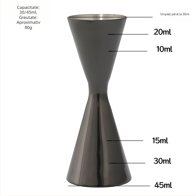 Cană de măsurare pentru cocktailuri din oțel inoxidabil 304, capete duale, măsurare în uncii, design unic, stil minimalist modern, lansare 2018, greutate 100