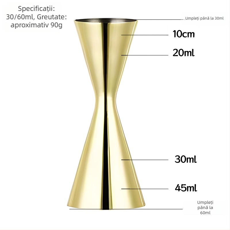 Cană de măsurare pentru cocktailuri din oțel inoxidabil 304, capete duale, măsurare în uncii, design unic, stil minimalist modern, lansare 2018, greutate 100